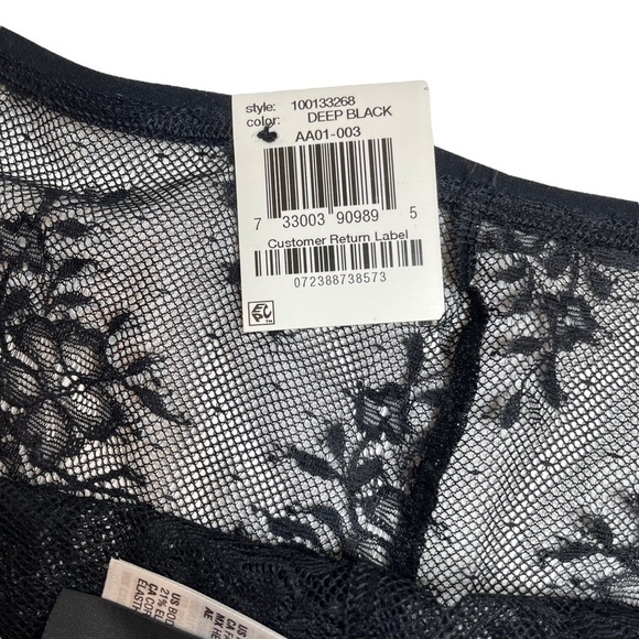INC Intimates Underwire Lace Bra & High Waist Lace Thong Deep Black Large New - Picture 12 of 13